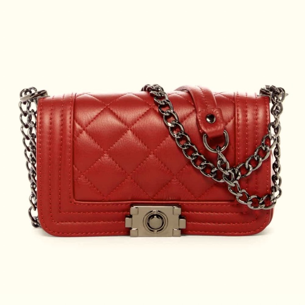 Isabella Rhea Beautiful Diamond Quilted Leather Shoulder Bag in Rosso